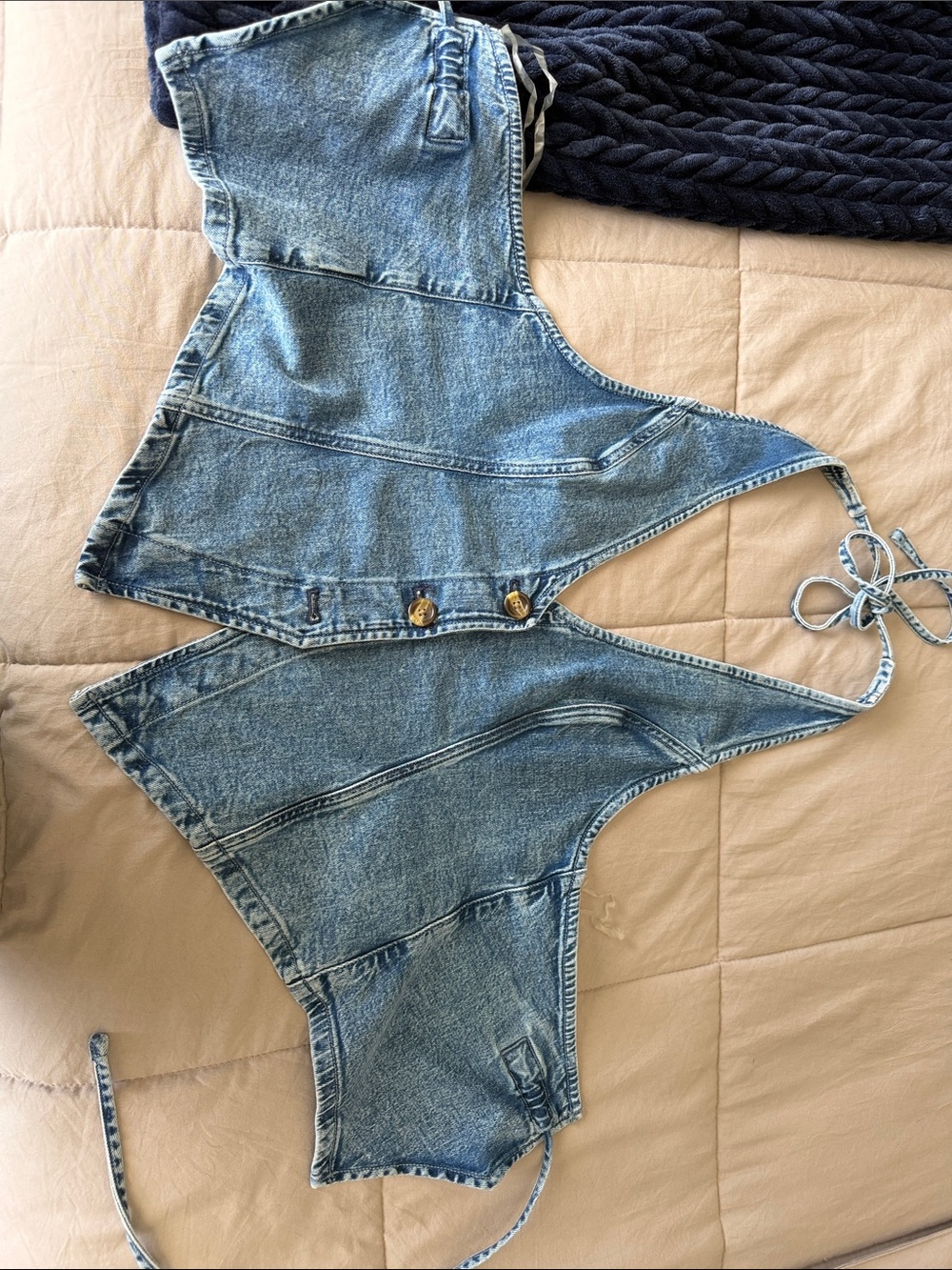 American Eagle Outfitters Light Blue Denim Halter tie back Top